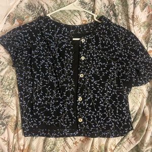 Blue Flower Cropped Button Down top